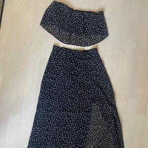 Two Piece Black Matching Set with Crop Top and Skirt